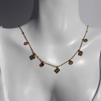 Stylish gold plated stainless steel necklace featuring multicolor charms