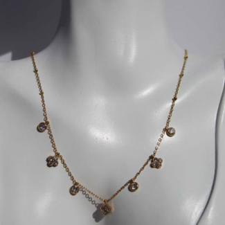 Stylish gold plated stainless steel necklace featuring multicolor charms