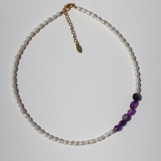 Necklace made with freshwater pearls and semiprecious gems