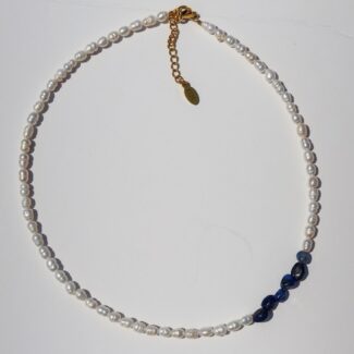 Necklace made with freshwater pearls and semiprecious gems