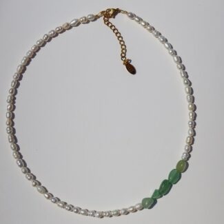Necklace made with freshwater pearls and semiprecious gems