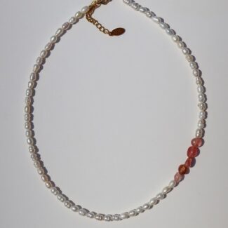 Necklace made with freshwater pearls and semiprecious gems