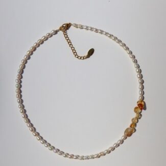 Necklace made with freshwater pearls and semiprecious gems
