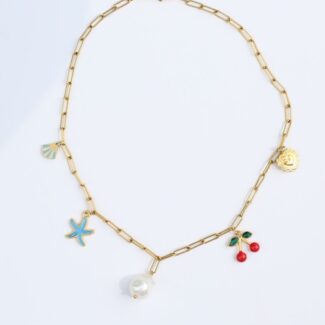 Gold plated stainless steel necklace with summerish charms